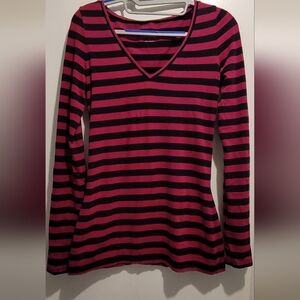 Express Long Sleeve Shirt, Size Small, Pink/Black Stripes